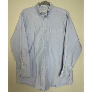 L.L. Bean Light Blue 16-32 Long Sleeve Button Front Wrinkle Resistant Oxford